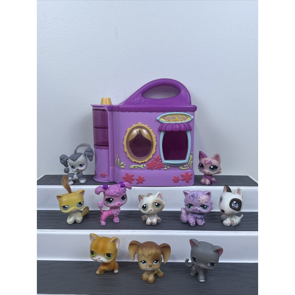 Vintage 2004 Littlest Pet Doggie Shop Diner Playset And Pets Lot